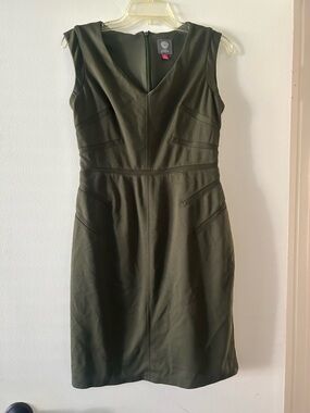 Vince Camuto Olive Green V-Neck Sheath Dress